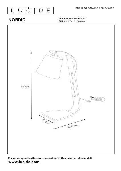 Lucide NORDIC - Tischlampe - 1xE14 - Weiß - technisch